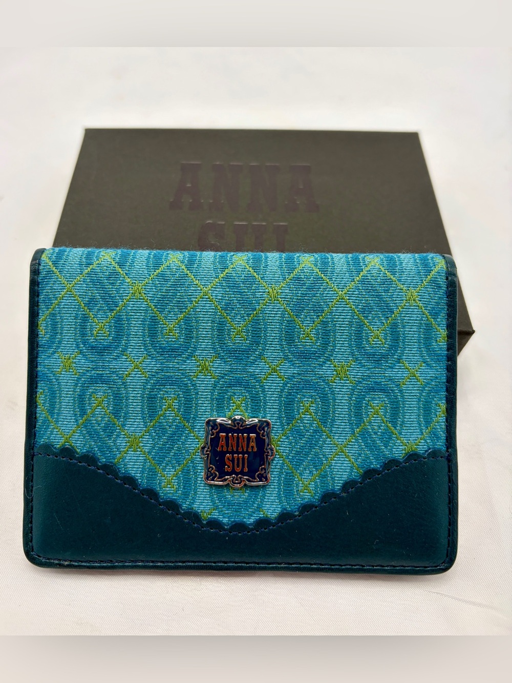 Anna Sui Teal Blue Green Patterned Card Holder Wallet